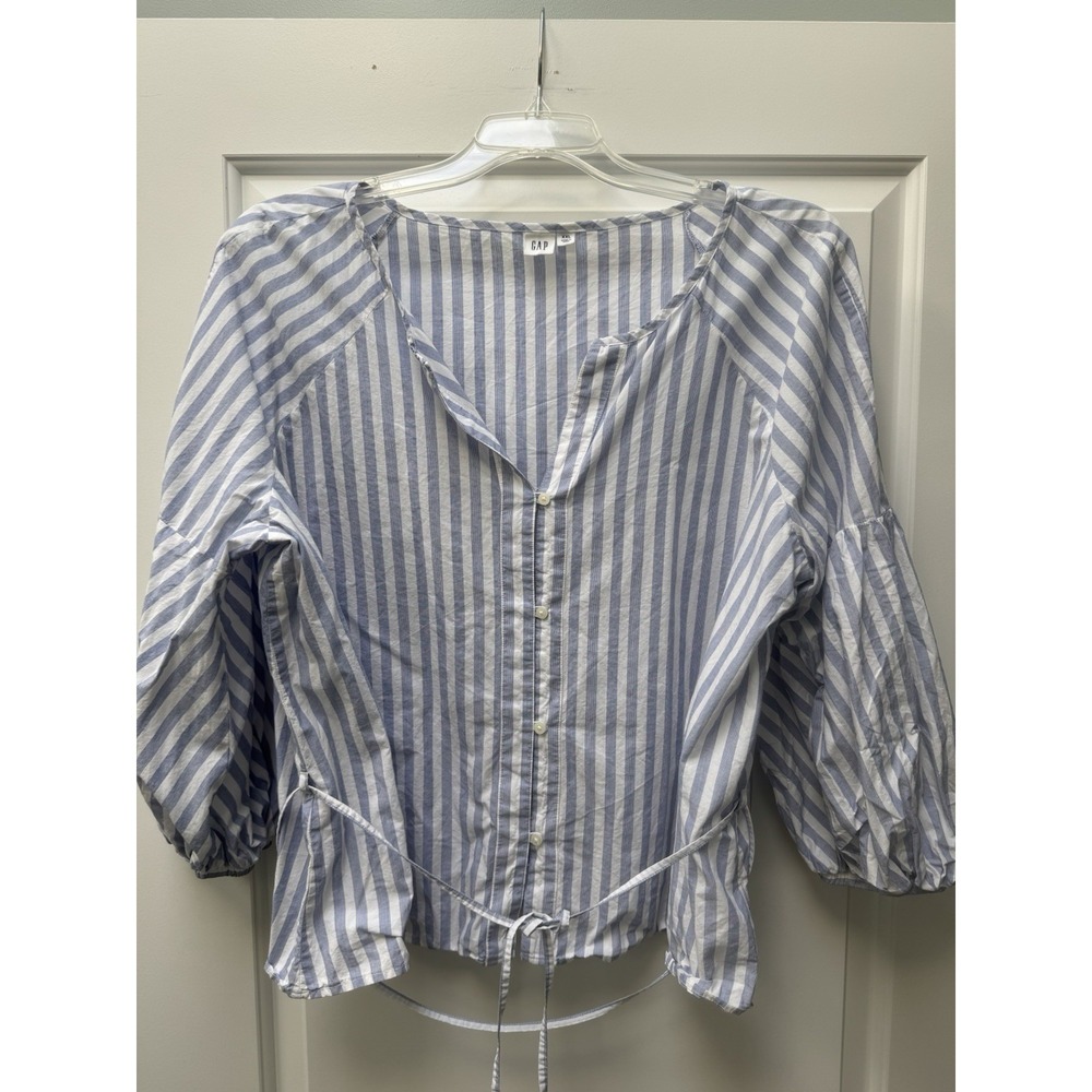 Gap Pinstripe Blouse Plus Size 2XL (18) 100% Cotton‎ Blue/White Lightweight